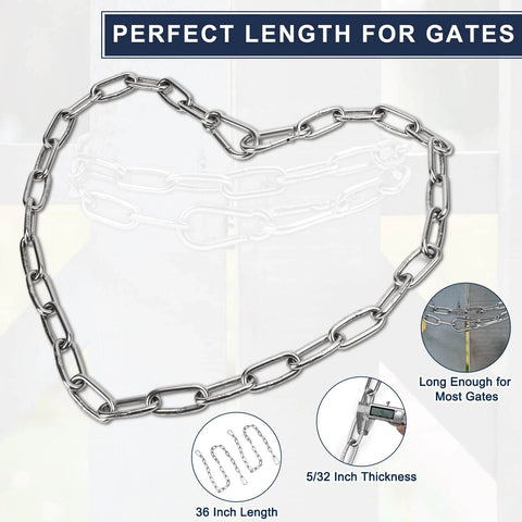 ✝️ 2 Pack Outdoor Fence Gate Chains, 5/32 x 36 Inch Mental Chain Fence Lock with Spring Hooks Easy to Open and Close