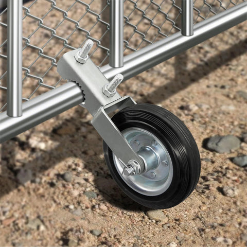 2 Pack Gate Wheel For Metal Swing Gate With 1-5/8 To 2 Inch Frames, Heavy Duty Fence Gate Wheel installed on chain link gate