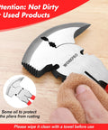 Close-up of Six In One 10 Inch Fencing Pliers Multi Tool For Fence Installation And Repair with cloth for cleaning.