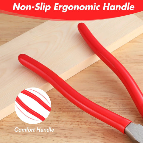 Non-slip ergonomic handles of Six In One 10 Inch Fencing Pliers Multi Tool For Fence Installation And Repair Heavy Duty Wire Cutter