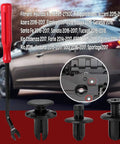 Ultimate 120Pcs Fender Liner Push Type Retainer Clip Fastener Kit For Hyundai And Kia with screwdriver and close-up view.