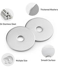 Two 1/4 in ID x 2 in OD stainless steel fender washers, 304 stainless, thickened, smooth surface.