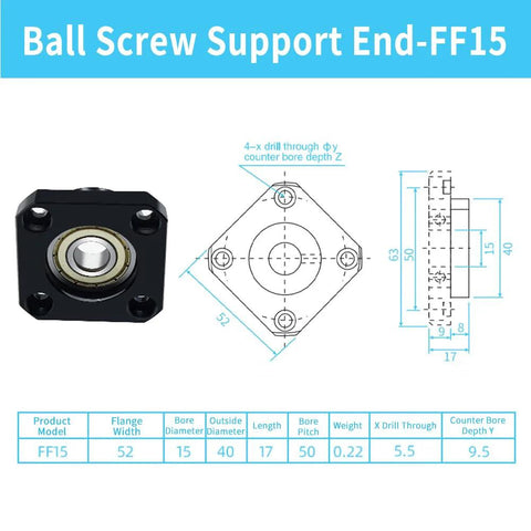 Ball Screw End Support Kit For SFU2005 And SFU2010 With C7 Precision Bearings End Block Set for CNC and Automation Equipment diagram