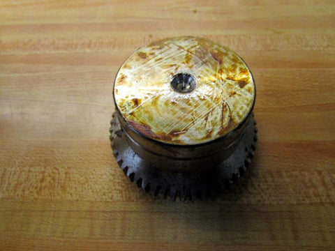 Top view of New One And A Half Inch 50 Tooth Flex Hub Coupling, 3.25 Inch Diameter, metal, for industrial machinery.