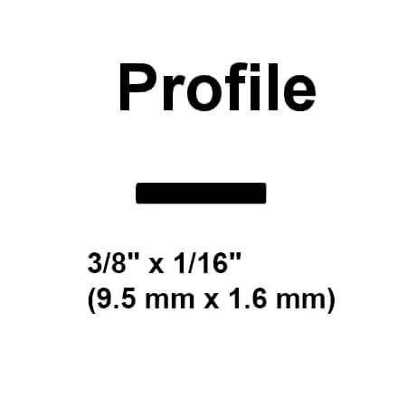 Profile view of Flat Ribbon Plastic Welding Rod Black 30 Ft for ultra strong repairs on any plastic, dimensions 3/8" x 1/16"