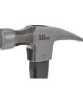 Fiberglass Claw Hammer 16 Oz General Purpose With Forged Steel Head ProTouch Grip Smooth Face For Framing Carpentry And DIY Repairs Durable Tool For Construction Projects And Home Improvement Tasks, close-up view of hammer head.