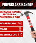 Durable 16 oz claw hammer with a fiberglass handle delivers precise strikes, vibration-damping comfort, and controlled leverage.