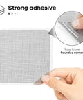 Close-up of 14 Sheets Window Screen Patch Repair Kit in Black with strong adhesive fiberglass tape and rounded corner for easy screen repair.