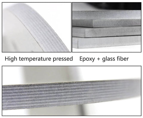 Close-up of high temp fiberglass board for plastic molds, 500C heat resistant glass fiber composite insulation pad, 3mm thick, non absorbent.