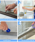 Step-by-step guide to installing 48 X 102 Inch Fiberglass Window Screen Mesh for Windows and Doors, showing removal, measuring, and cutting process.