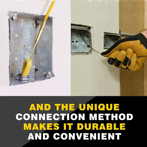 Fifty Foot Fiberglass Fish Tape Running Wire Cable Rods Coaxial Electrical in use through wall with brass connector