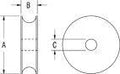 Technical diagram of Fibrous Rope Sheave In Acetal For One Point Five Inch Outside Diameter And Half Inch Rope Size Bearingless Design with dimensions.