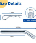 Size details of Fifth Wheel Rail Pin Kit For Reese 16K And 22K Hitches, showing pin measurements and clip dimensions.