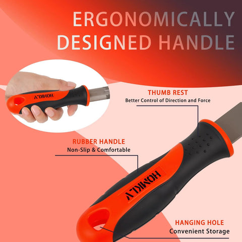 Close-up of ergonomic handle on Three Piece 8 Inch Professional File Set with High Carbon Steel Files for Metal, Wood, and Plastic.