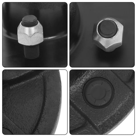 Close-up views of components in the Trailer Hub Kit And Square Spindle Replacement For 5 On 4 5 Inch Axles Includes 8 25 Inch Spindle And 3500 Lb Capacity Bearing Kit Six Pieces Per Set L68149 And L44649 Compatible Heavy Duty GXYWADY in black and metallic finish.