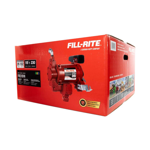 Fill-Rite FR310VN 115V/230V 35 GPM Fuel Transfer Pump (Pump Only) box with product image and specifications.
