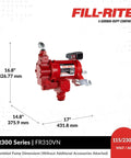 Fill-Rite FR310VN 115V/230V 35 GPM Fuel Transfer Pump dimensions and design shown.