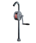 Front view of Fill-Rite SD62 Hand Pump Rotary 2-Vane Curved Spout with hand crank and gooseneck spout, die-cast aluminum.