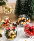 20 PCS Clear Plastic Fillable Balls Ornaments, 3.15 Inch Christmas Ornament Balls with festive decorations inside on display