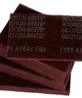 Stack of General Purpose Very Fine Grade Hand Pad 6 by 9 Aluminum Oxide Pack of 20 Maroon showing Scotch-Brite branding.