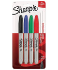 Fine point permanent markers deliver bold, precise lines with quick-drying, odorless ink, in a pack of four colors on display card.