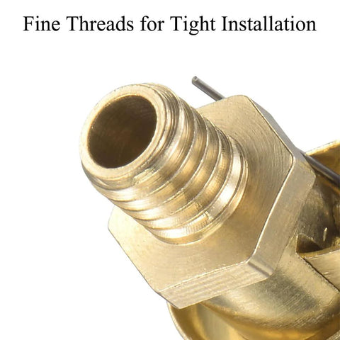 Close-up of Spring Brass L Shape Oil Cup Cap Set for Lathe Machines, 4 Piece M12x1.25 Thread, showing fine threads for tight installation.