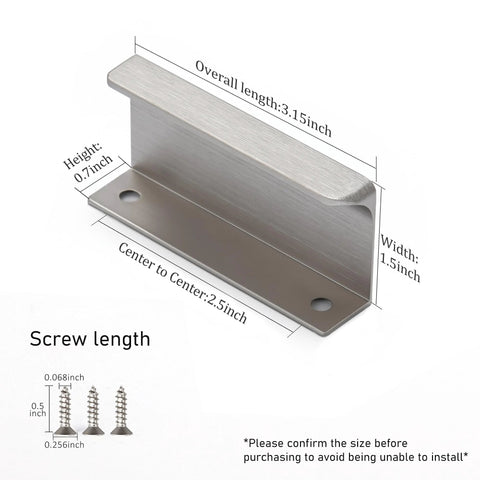 Dimensions of Finger Pull Cabinet Knob Aluminum Brushed Nickel 3.15 Inch Long Low Profile Drawer Pulls For Kitchen with screws