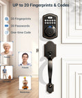 Secure, keyless entry with a lever handle fingerprint door lock set featuring an electronic keypad and autolock, on a white door
