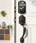 Secure, keyless entry with a lever handle fingerprint door lock set featuring an electronic keypad and autolock, supporting 20 fingerprints, 20 passwords, and 2 keys; easy to install and ideal for home, apartment, or office front doors.
