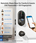 Secure front door access with a 7-in-1 fingerprint smart lock featuring biometric unlock, keypad entry, codes, app control.