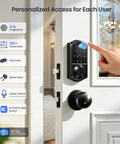 Experience effortless security with an 8-in-1 fingerprint smart lock featuring app control and touchscreen keypad on a door