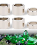 Finish Mower Spacer Kit Replaces 502120 84612 84613, chrome-plated steel spacers, set of 6, shown with mower illustration