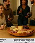 Handmade Premium Fir Wood Lazy Susan Turntable Organizer With Rustic Serving Platter And Cheese Board at dinner gathering