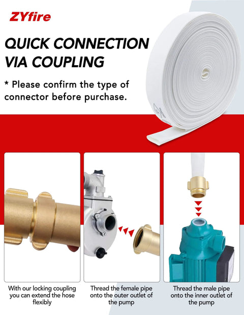 Fire Hose 2 Inch ID 25 Ft Single Jacket TPU Firefighter Hose With M And F NST NH Brass Couplings quick connection guide