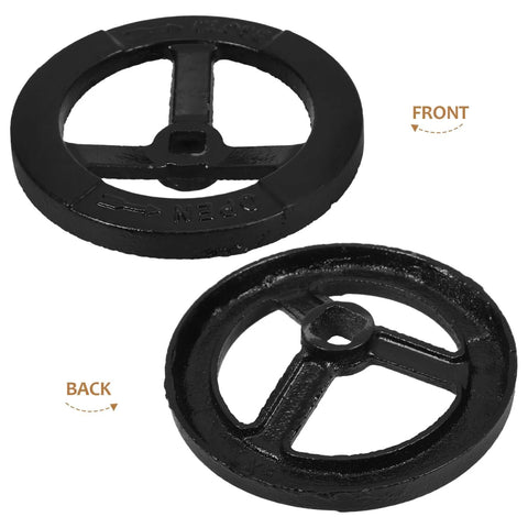 Front and back view of a Directional Wheel Indoor Fire Hydrant Handwheel 4.72 Inch Valve Handle Replacement for Water Shut Off and Hose Valves.