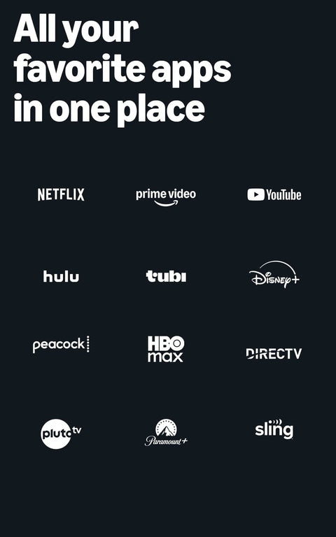 App logos for Netflix, Prime Video, YouTube, Hulu, Tubi on Fire TV Stick 4K Select Streaming Device with HDR10 Plus and AI Powered Search.
