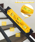Torpedo Level Magnetic, Firecore 9 Inch Shockproof Small Leveler Tool with 3 Bubble Spirit Level 45 90 180 Degree on steps