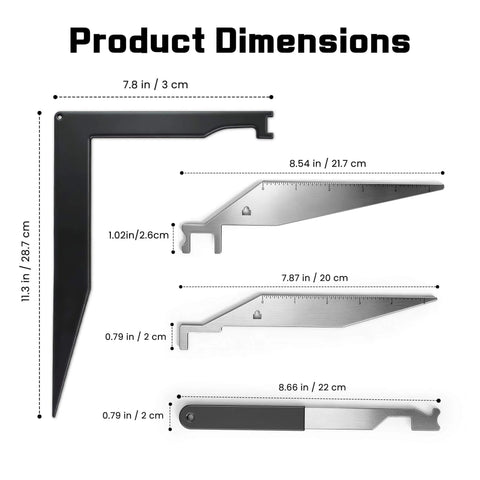 Pro Grade Firefighting Tool Set Four Piece Pry Bar Kit With Spring Steel Construction dimensions and measuring marks