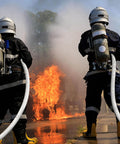 Firefighters using Fire Hose 2 Inch ID 25 Ft Single Jacket TPU Firefighter Hose With M And F NST NH Brass Couplings 750 PSI Burst Pressure