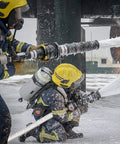 Firefighters using Fire Hose 2 Inch ID 25 Ft Single Jacket TPU Firefighter Hose With M And F NST NH Brass Couplings 750 PSI Burst Pressure