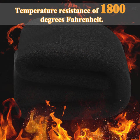 4 Pack 12 x 9 Inch Welding Blankets Set Fireproof Heat Resistant Soldering Mats, folded black flame-retardant felt amidst fire.