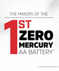 Image of text highlighting the first zero mercury AA battery by the makers of MAX AAA Alkaline Batteries 24 Pack For Toys Remotes And Other Devices.