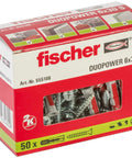 Pack of Killer Universal Plug Set With Intelligent TwoComponent Technology For Fastenings In Concrete Bricks Drywall And Chipboard Comes With Fifty Plugs And Fifty Screws One Quarter Inch By Three Sixteenth Inch Six By Thirty Millimeter DuoPower Fischer