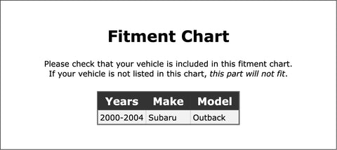 Fitment chart for Drive End Alternator Bearing For Outback 2000 2001 2002 2003 2004 PC 457622 OE Replacement showing compatibility details.
