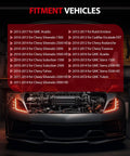 Image showing AC Blower Motor fitment guide with list of compatible Chevy, GMC, Buick models over a car engine background.