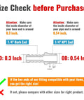 Size check diagram for 1/4 NPT Brass Hose Barb Fittings Male To Barbed Air Hose Connectors showing barb end and NPT end dimensions.