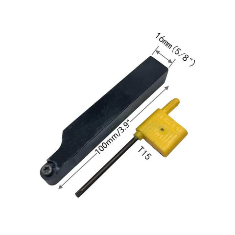 Five Eighth Inch Metal Lathe Tool Holder With 10 Pc RCMT10T3 R5 Carbide Turning Inserts and yellow tool for installation