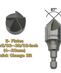 Five Flute Metal Countersink Drill Bit With Eighty Seven Degree Head For One Quarter Inch Hex Shank Designed For Holes From Three To Nineteen Mm Beveling Chamfer Tool For Hole Shaping Inner Pipe Reamer CONQUER Tools