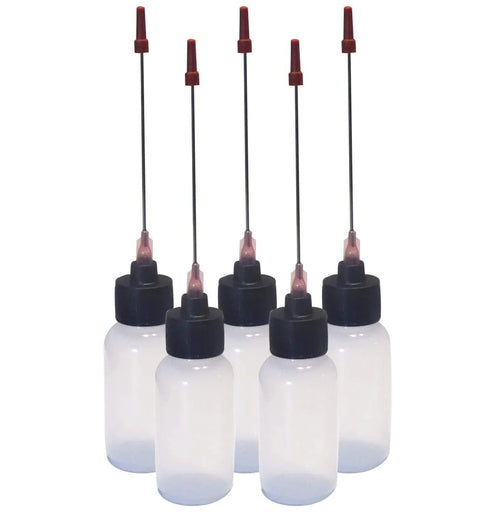 Five Pack Of Medical Grade 1 Oz Boston Round Bottles With Extra Long 2 Inch Stainless Needle Applicator For Gun Oils And Precision Lubricants Liberty Products Great For Gun Maintenance And Lubricants Easy Dispense With LDPE Boston Round Bottles