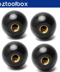 Five Pack 3/8-16 Threaded Ball Knobs For Lawn Mowers 1-3/8 Inch Diameter Bakelite Thermoset Handle Black, front view display.